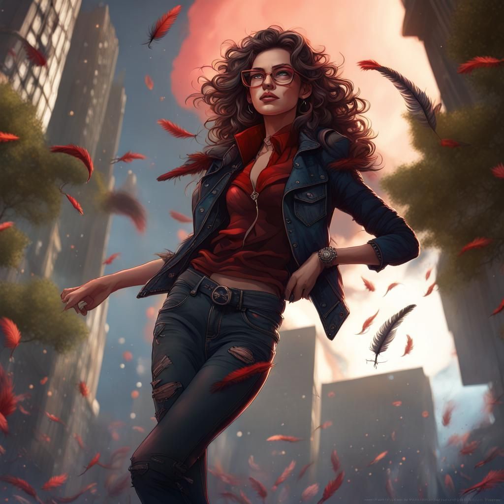 Dancing Woman with Fire Powers Under Red Starry Sky