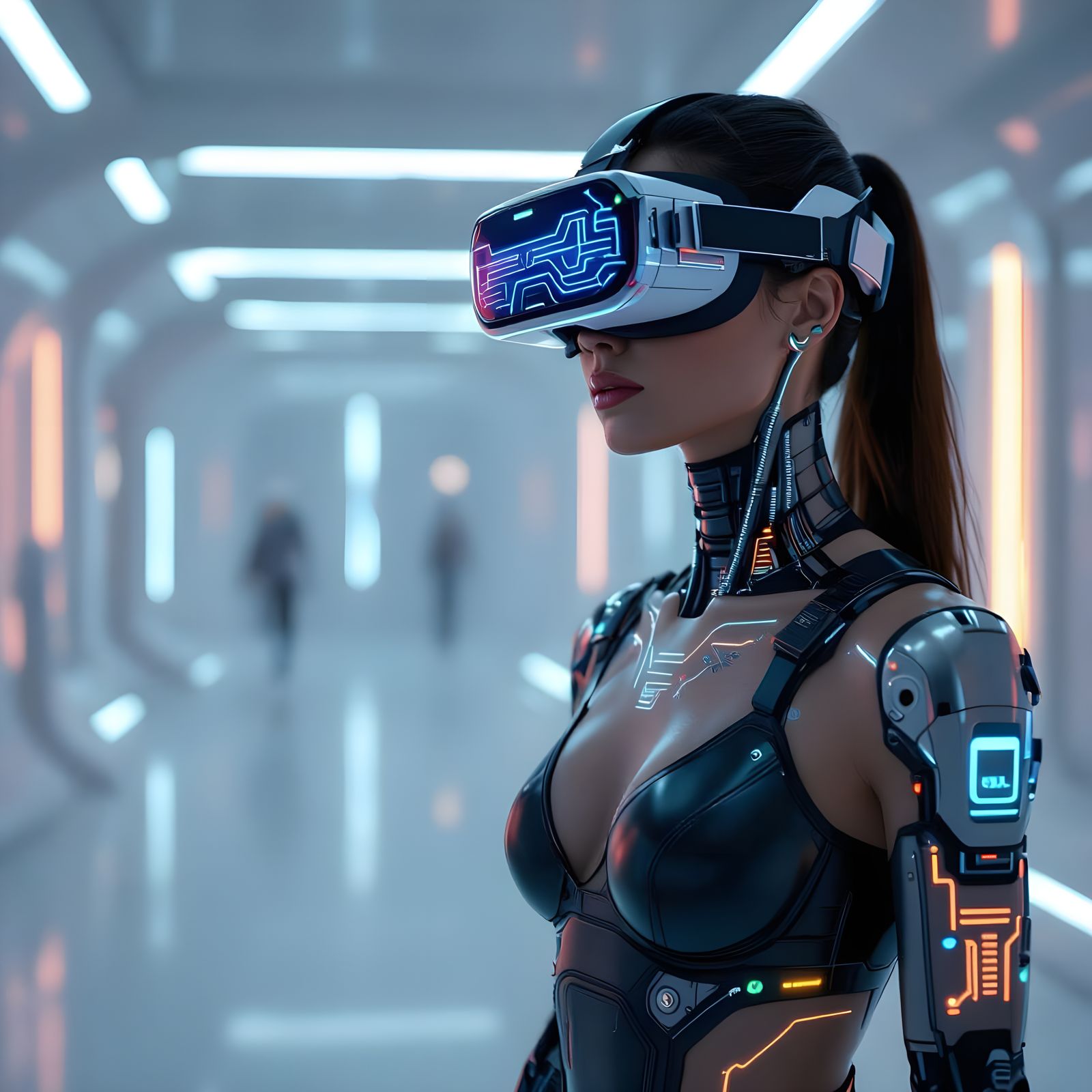 Futuristic Human with Neural Circuits and Biomechanical Impl...