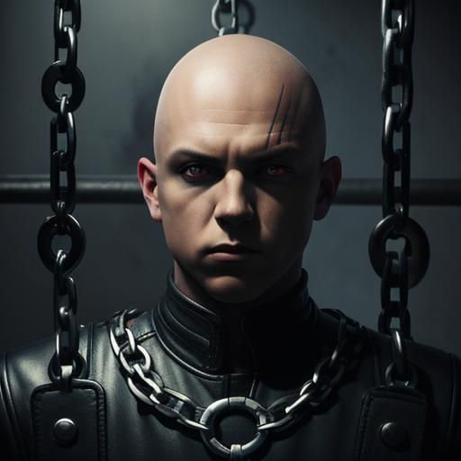 Hyperrealistic Skinhead in Prison Cell: Splash Art
