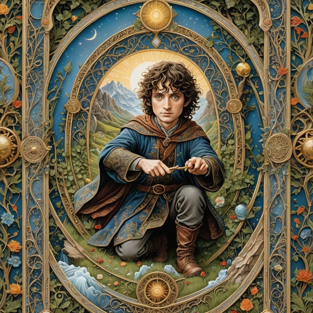 Frodo Breaks Through: Tarot Card in Fantasy Style