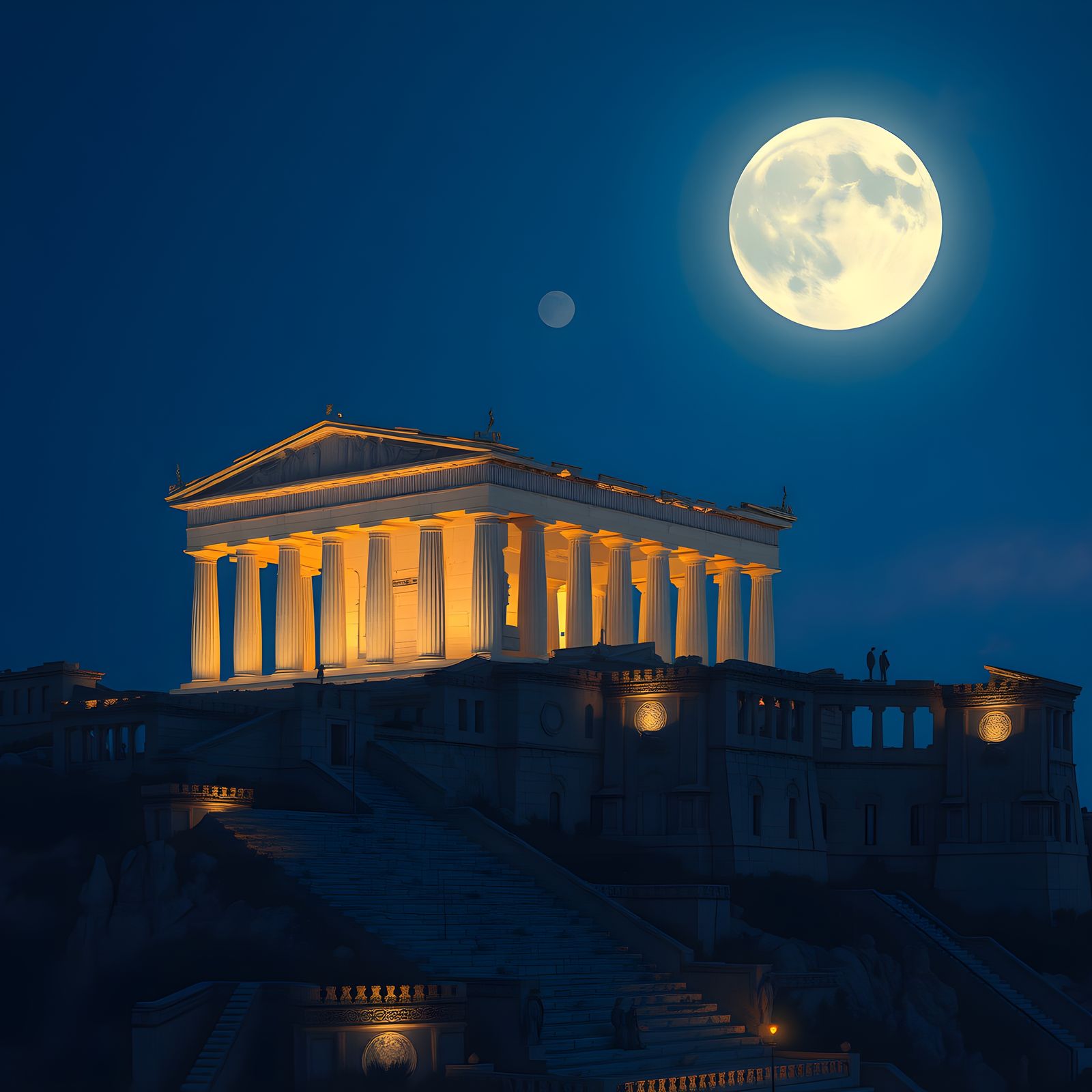 Illuminated Acropolis at Night: Detailed Matte Painting