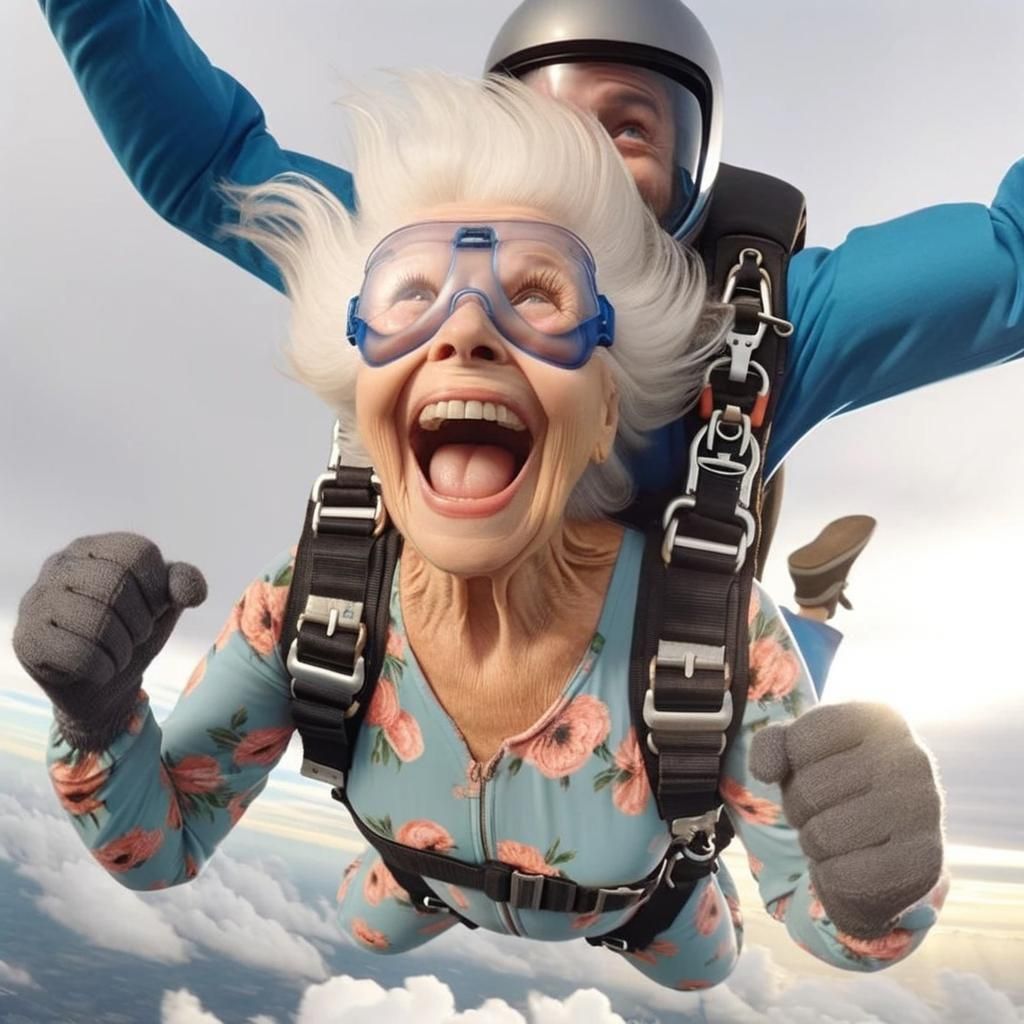 Elderly Woman's Exuberant Skydiving Adventure