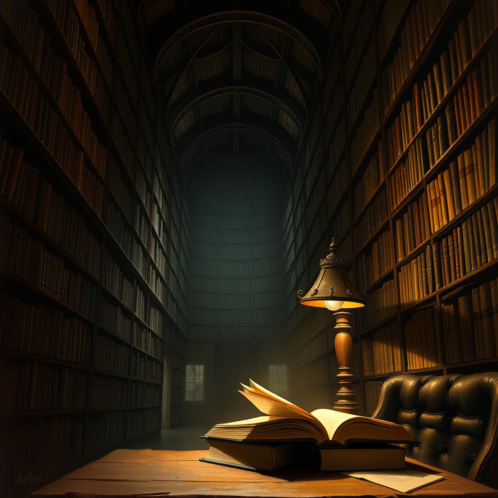 Reader in Library: Dramatic Lighting Digital Painting