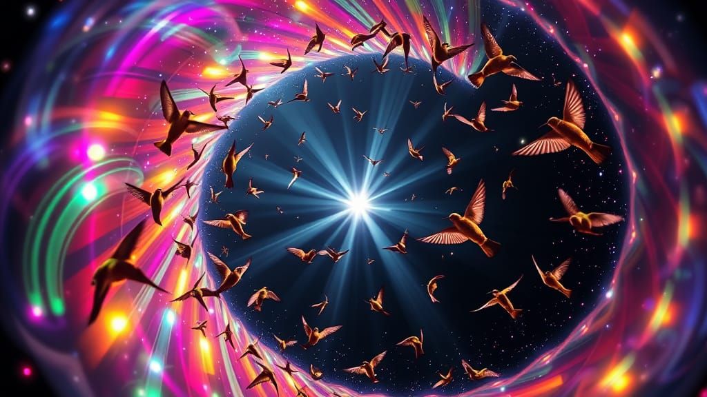 Hummingbird Vortex in Ethereal Crystal Rainbow Geyser