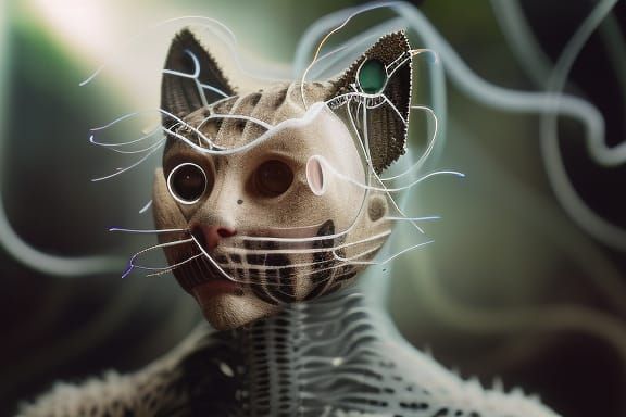 Cyborg Jungle Cat: Hyperrealistic Macro Photograph