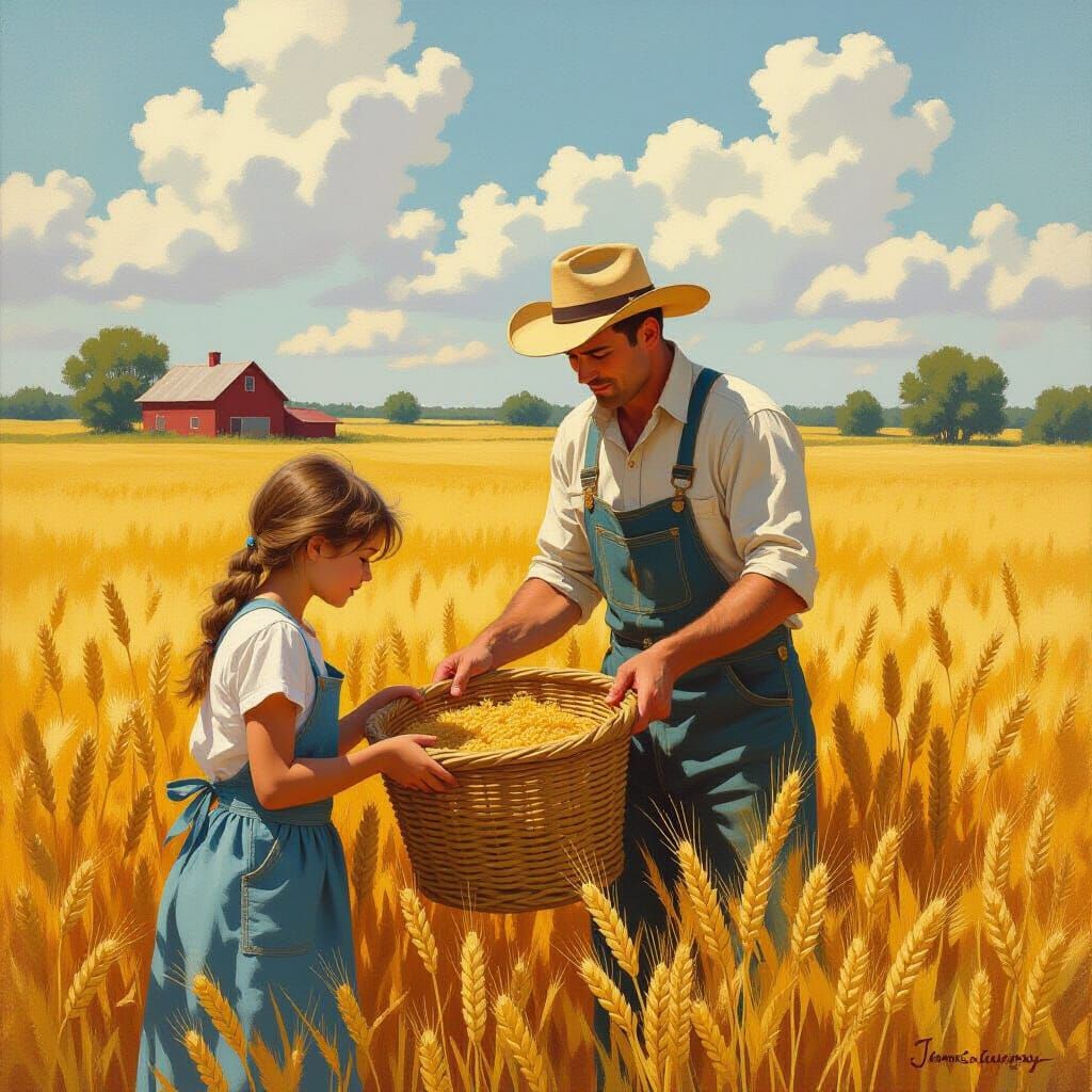 Harvesting Day Oil Painting by James Gurney Style