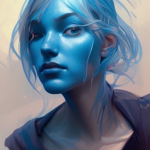 Cute Blue House Portrait in Detailed Splash Art Style