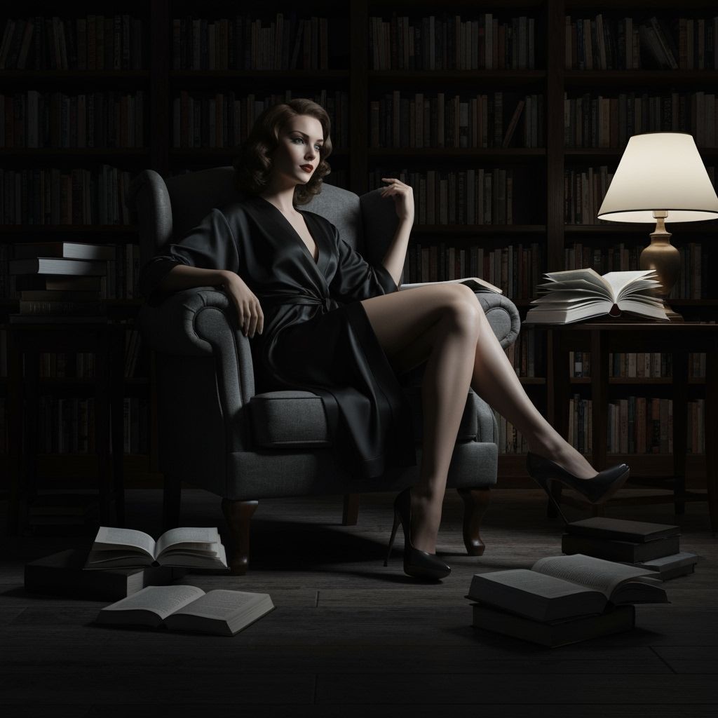 Woman in Library with Chiaroscuro Lighting