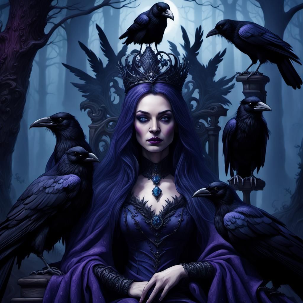 Raven Queen on Throne in Dark Fantasy Portrait
