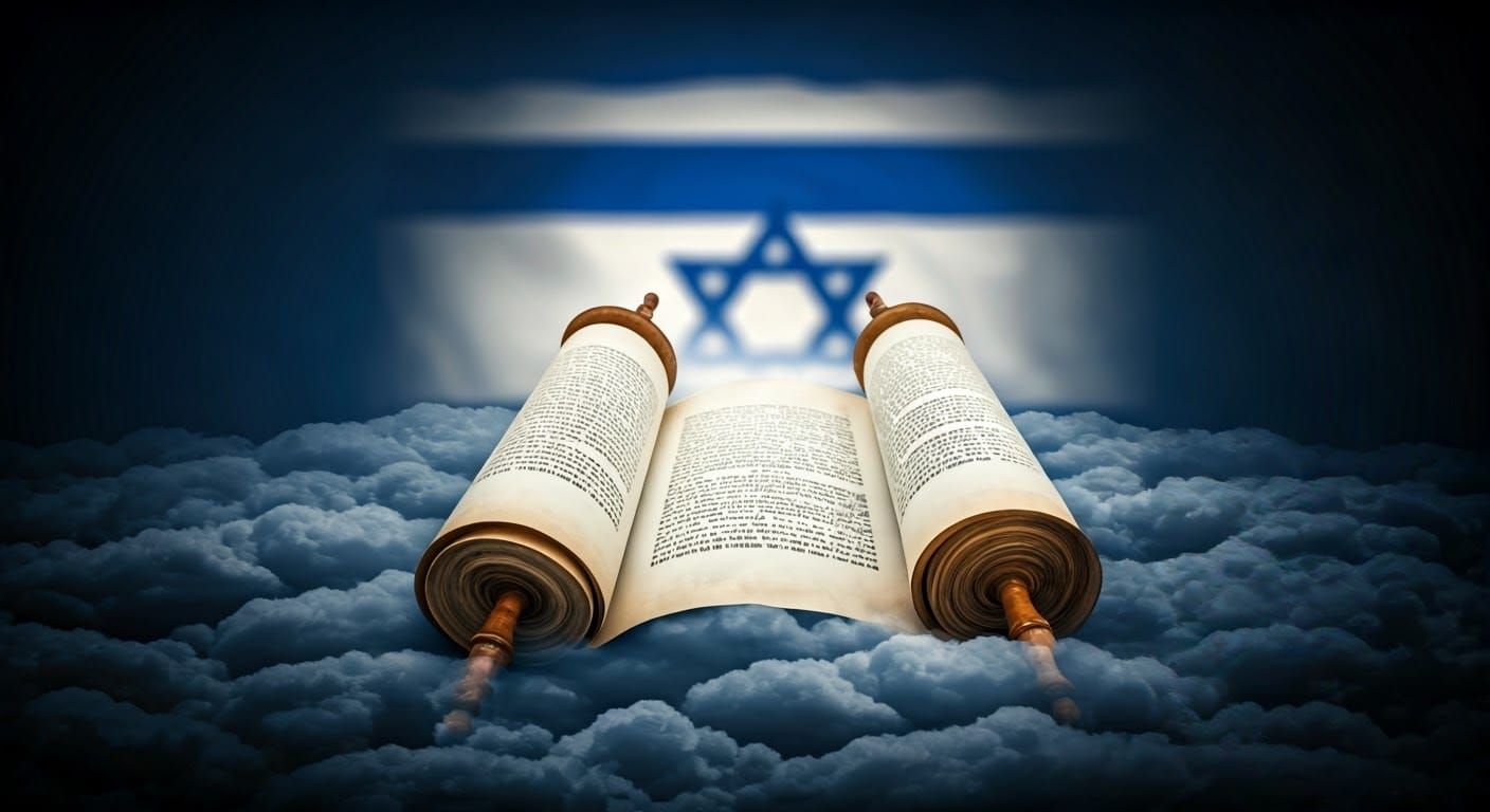Torah Scroll Unfurls Among Clouds with Israel's Flag in the ...