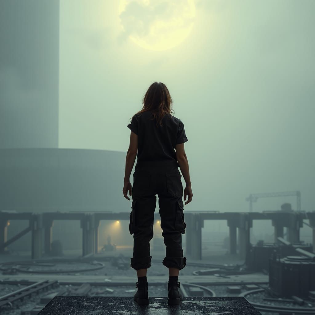 Dystopian Wasteland: Woman at Silo Edge