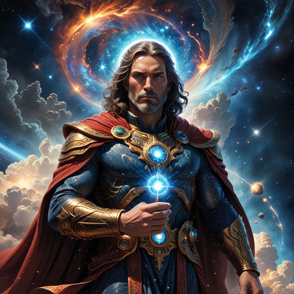 Majestic Cosmic Deity Radiates Divine Light in Celestial Clo...