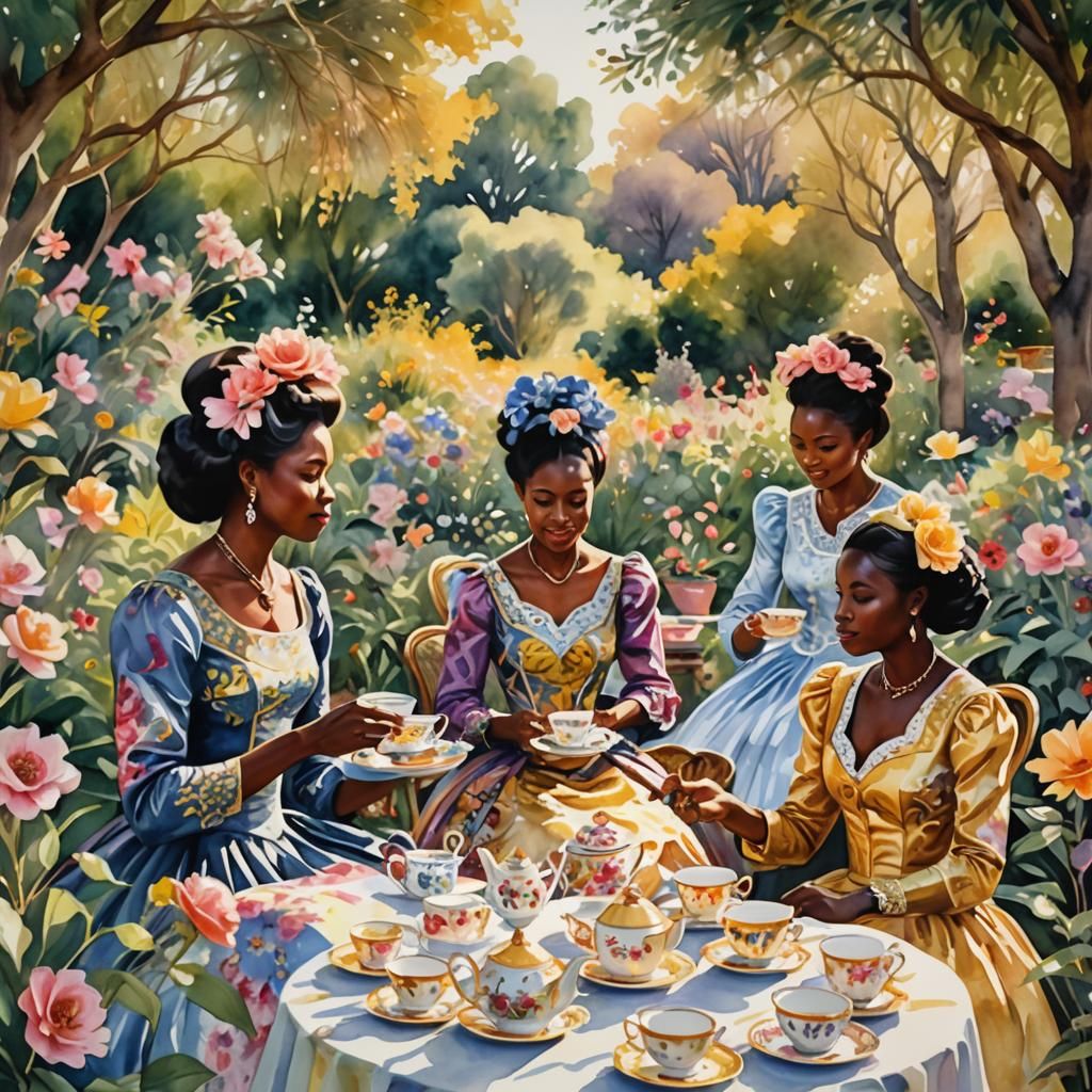 Whimsical Tea Party with Matador in Watercolor Style