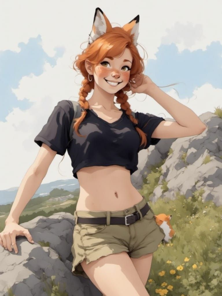 Fox-girl Vixen with braided pigtails.