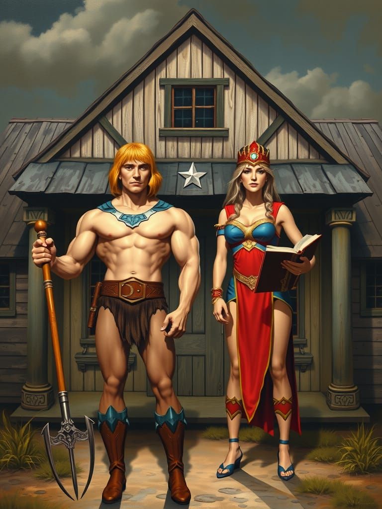 He-Man and She-Ra in American Gothic Style