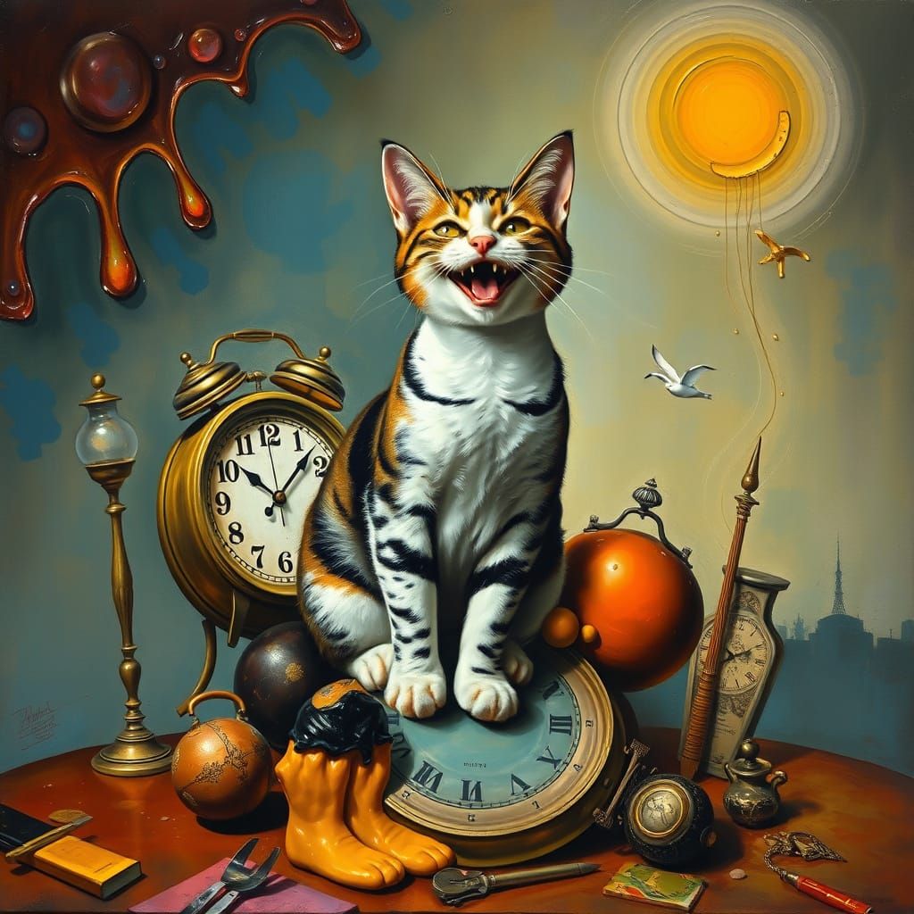 Cat on Litter Box in Surrealist Dali Style