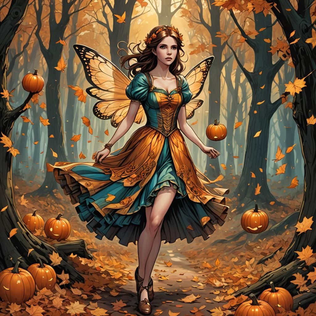 Autumn Fairy in Misty Woods, Comic Book Art