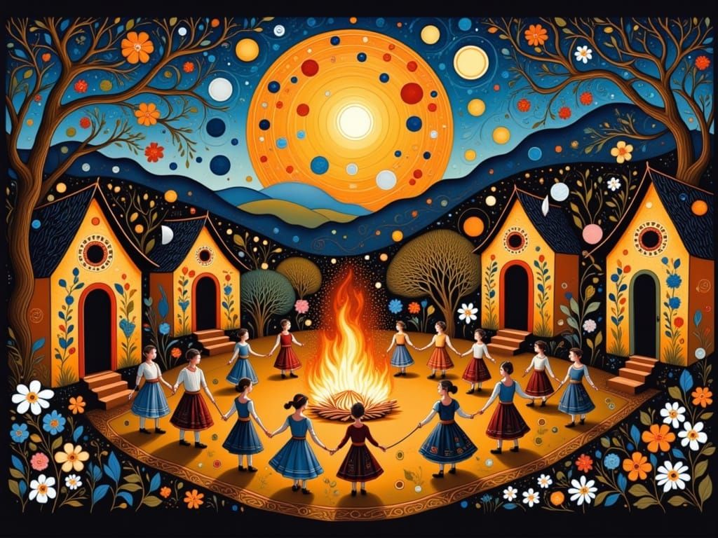 Folk Art Nouveau Village Festival at Dusk