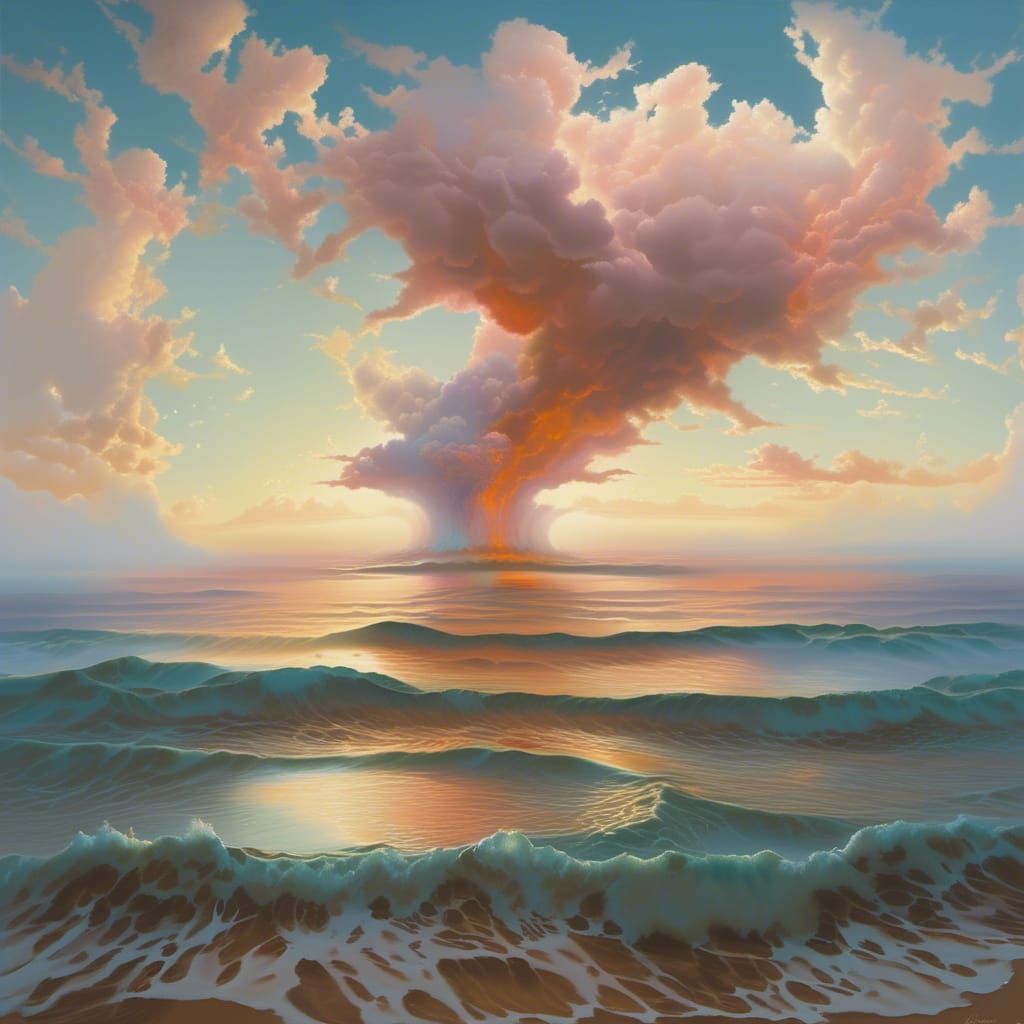 Surreal New Year Landscape in Magritte and Dali Style