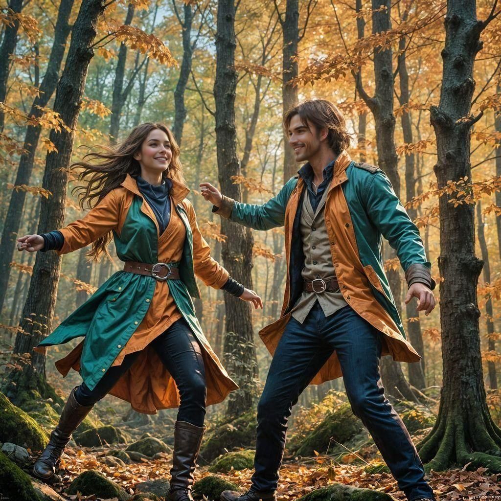 Bards Dancing in Autumn Forest, Epic Fantasy Art
