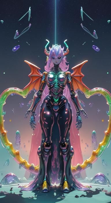 Rainbow Robot Dragon Girl with Slime Body