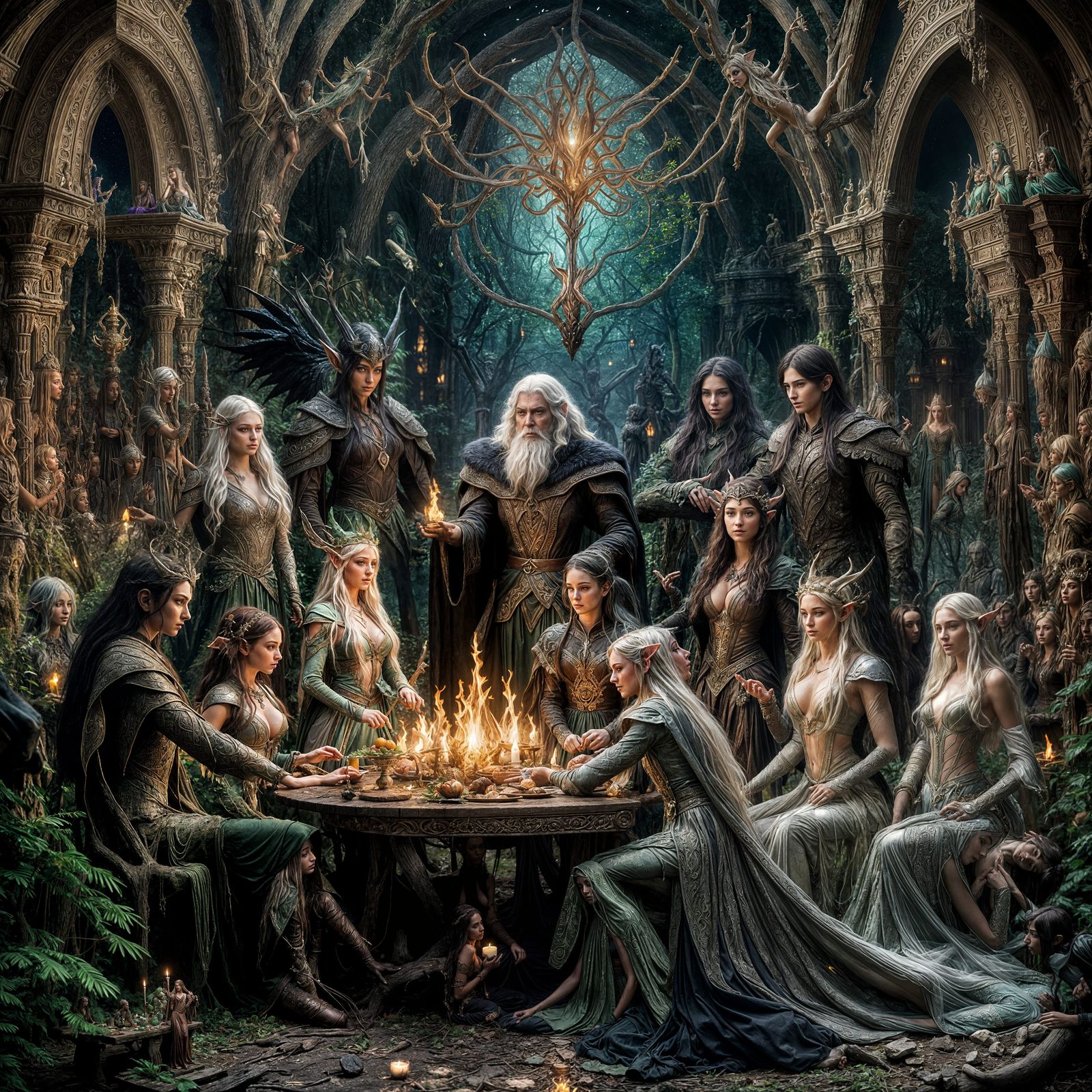 Elven Council Feast in Moonlit Glade