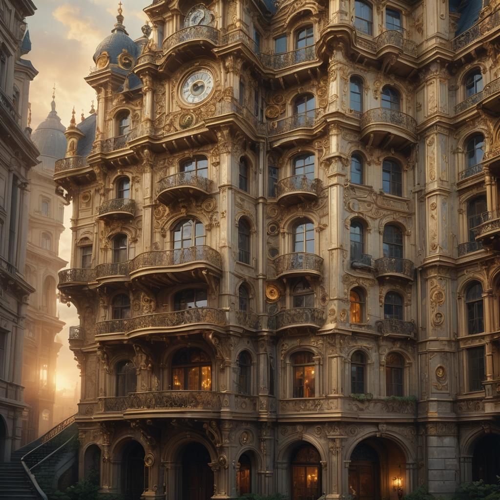 Baroque Clockwork Mansion in Golden Light