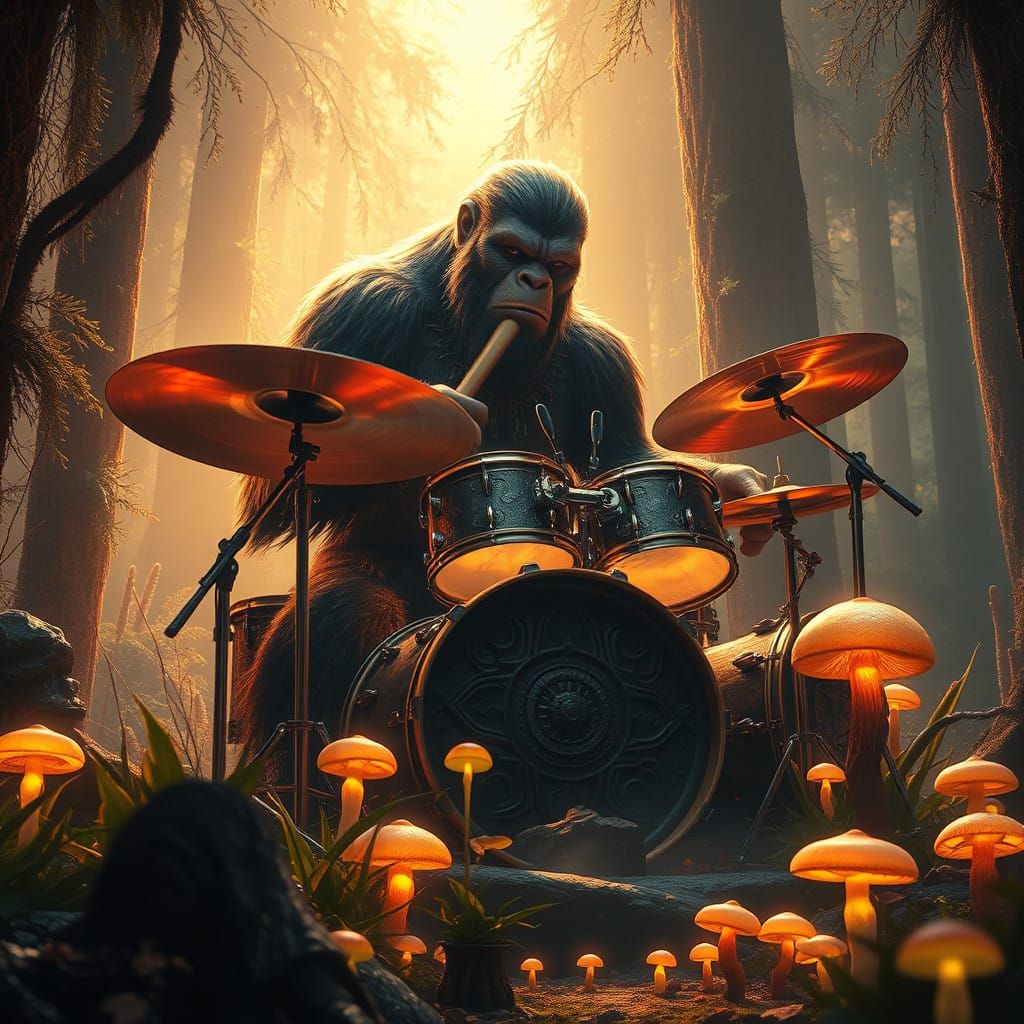 Sasquatch in Primeval Drum Circle Meditation