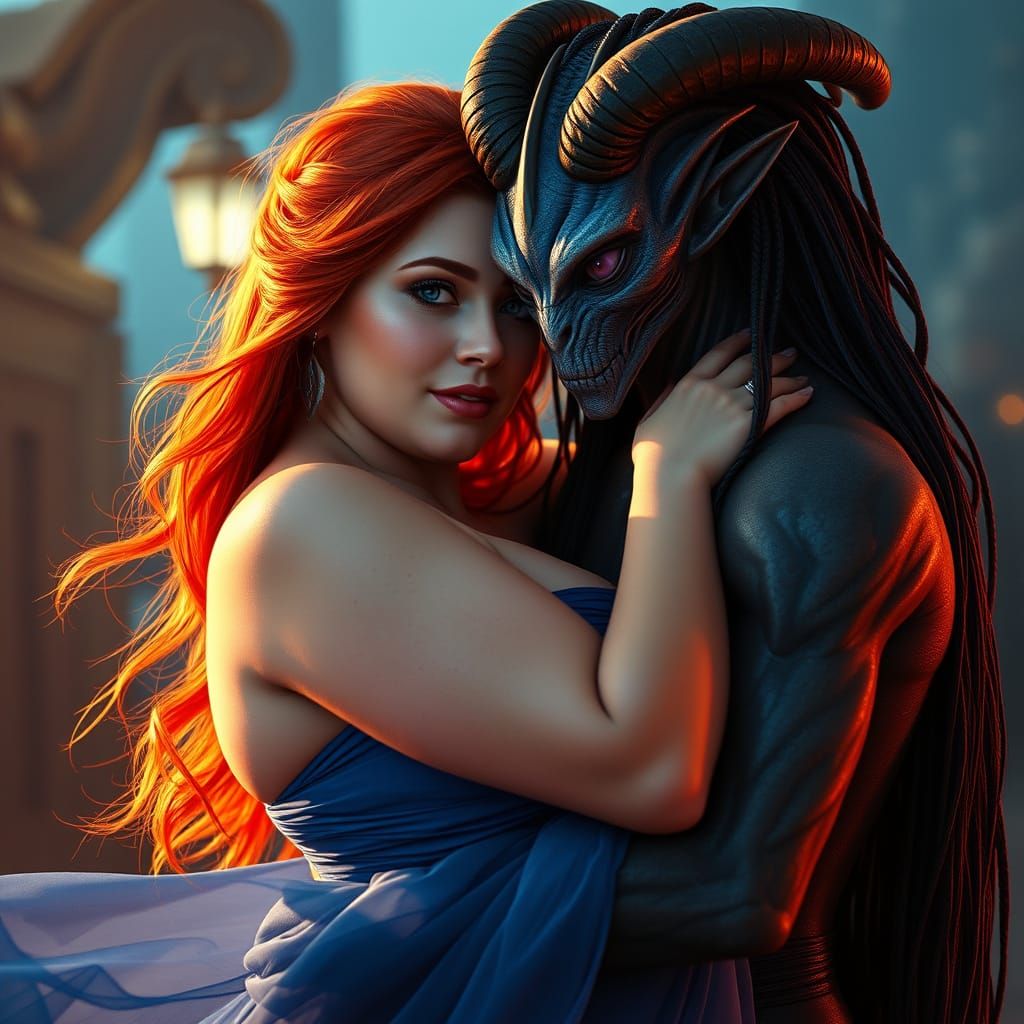 Intimate Alien Encounter in Vibrant Cosmic Hues