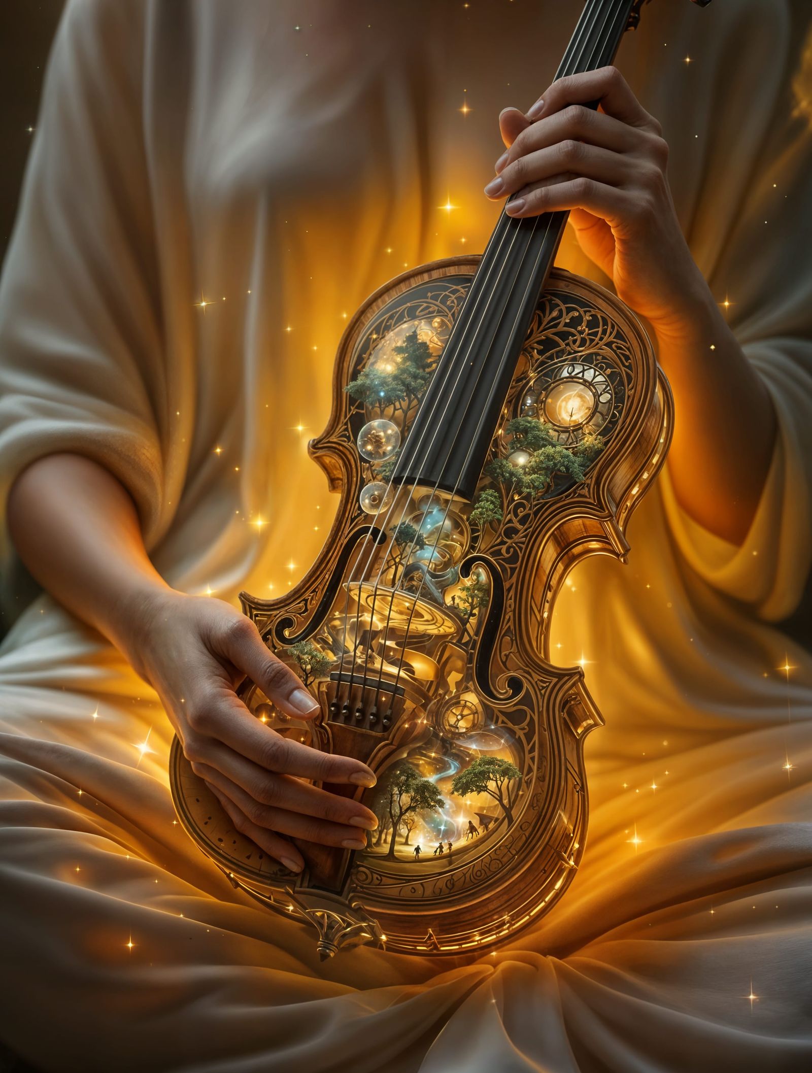 Serene Figure Plays Mystical, Transparent Violin