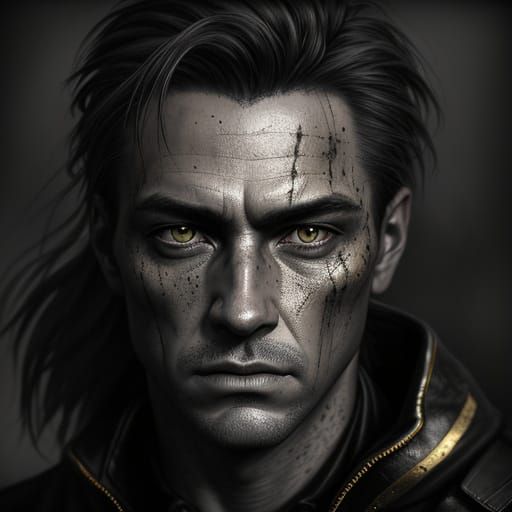 Detailed Charcoal Portrait of American Soldier with Gold