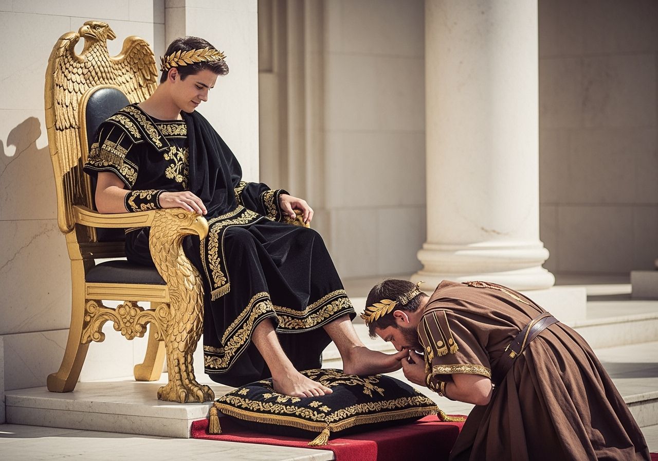Young Emperor on Eagle Throne in Roman Photography Style