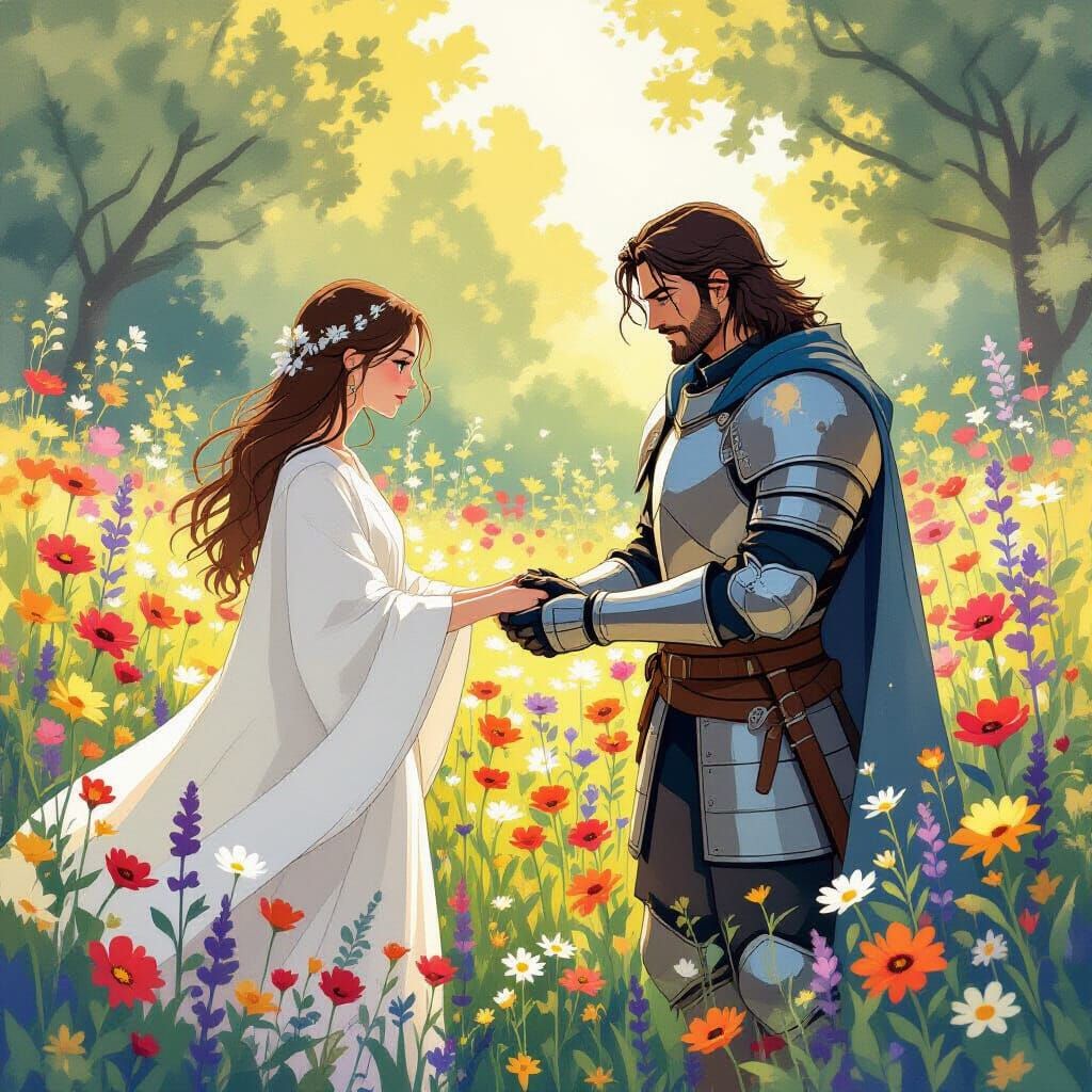 Magical Garden Scene in Whimsical Watercolor Style