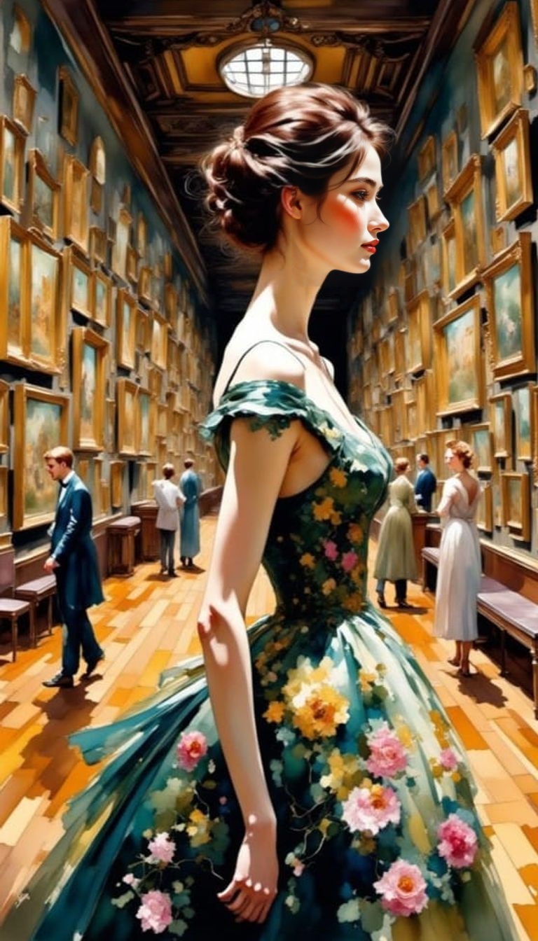 Elegant Women in Ornate Golden Frames, Digital AI Art in Imp...