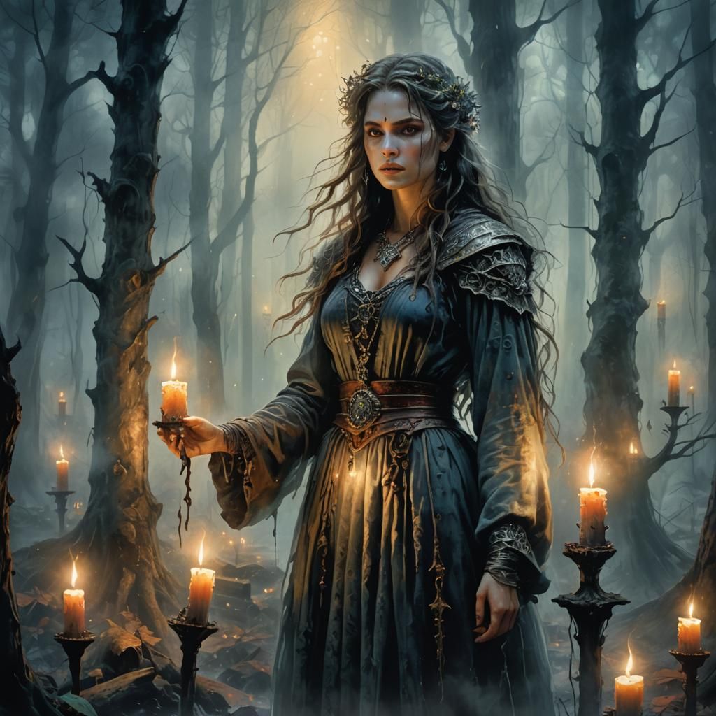 Mystical Woman in Forest: Watercolor Fantasy Art