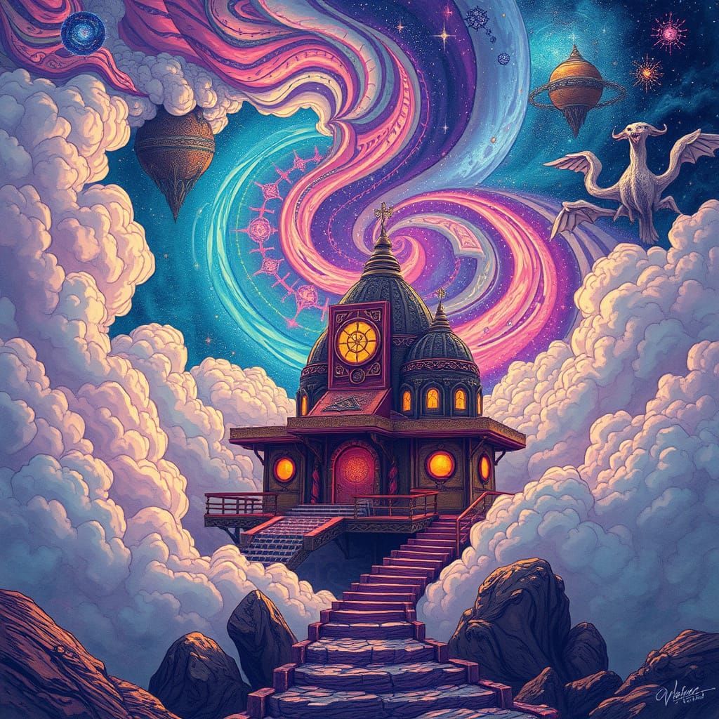 Mystical Secret Base Amongst Astral Clouds in 8k