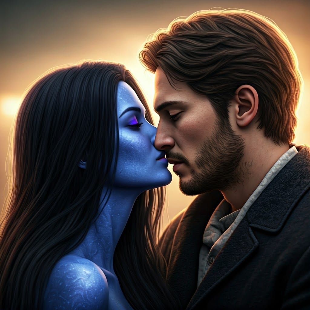 Hyperrealistic Portrait of a Blue-Skinned Woman in a Tender ...
