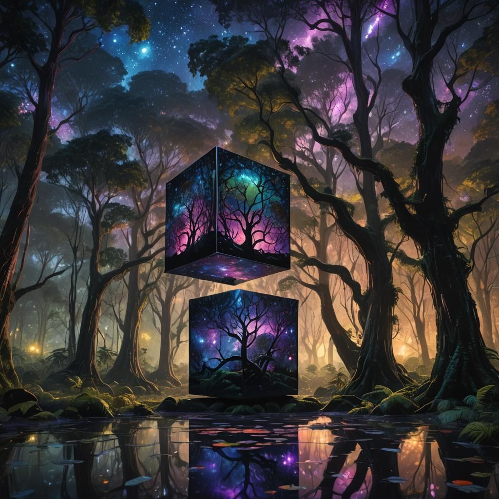 Reflective Cube in Rainforest Concept Art