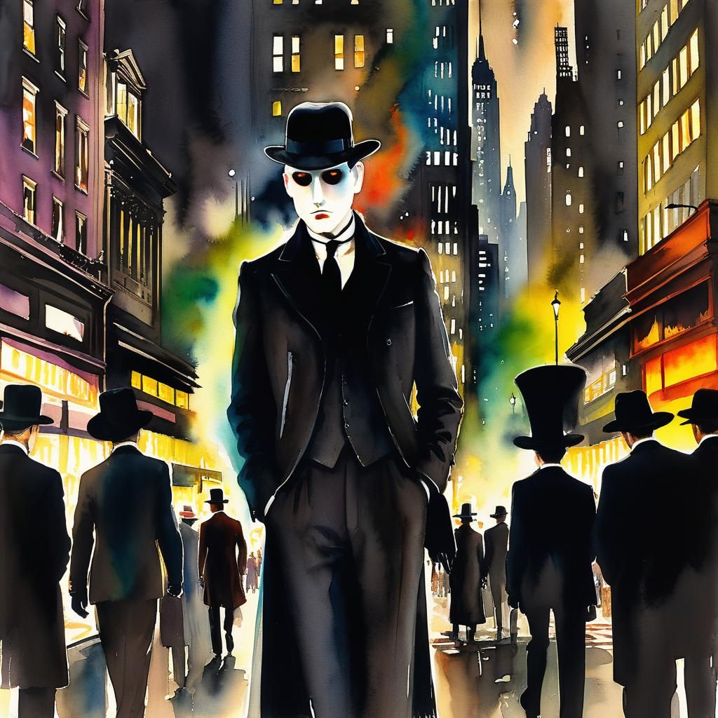 Enigmatic Men in Black: A Watercolor Painting