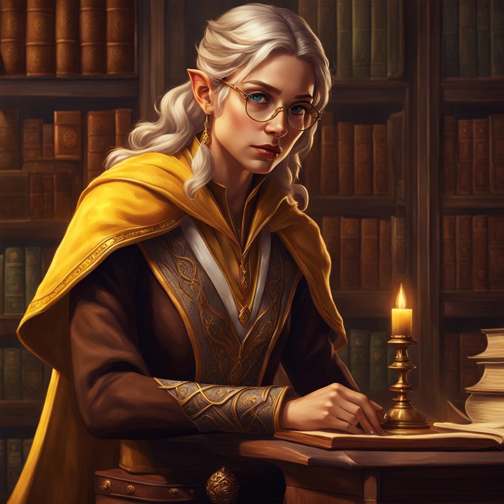 Elf Mage Student in Magic School Library