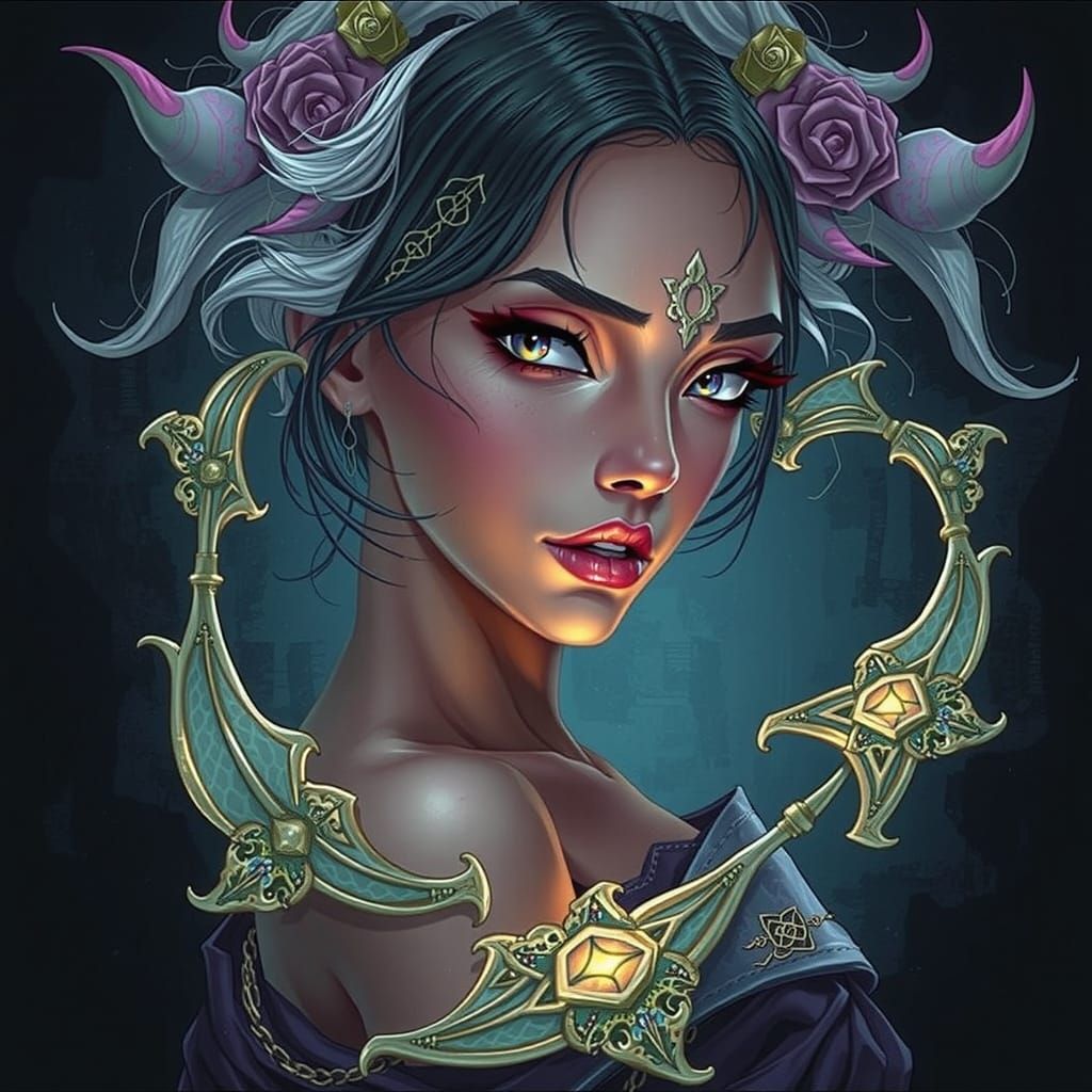 Drow Noble in Mucha-Frazetta-Wrightson Art Style