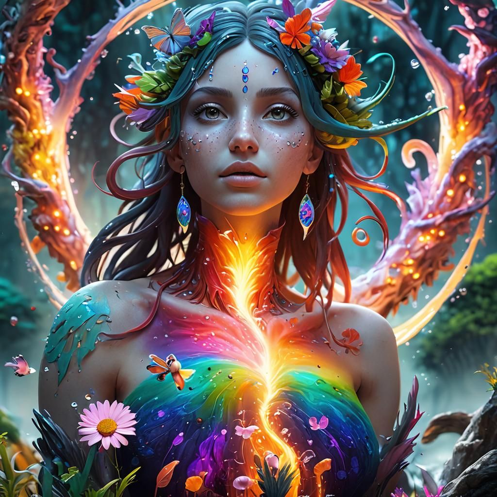 Ethereal Creatures with Elemental Powers in Lush Landscape