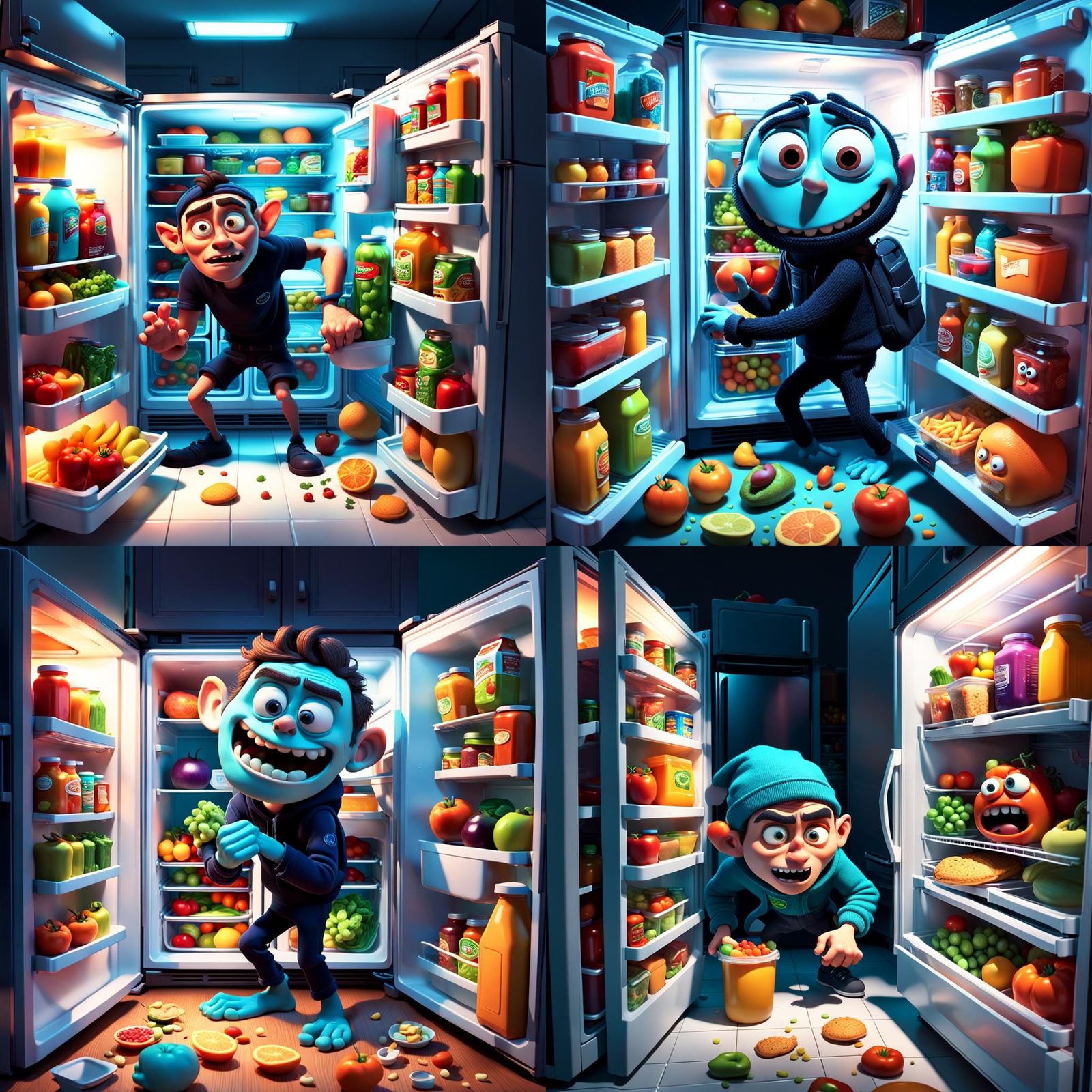 Cartoon Thief Raids Fridge in 3D Animation Style