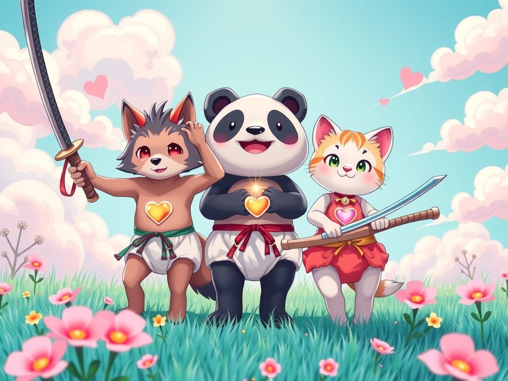 Whimsical Warrior Babies: A Colorful Trio Unites in Friendsh...