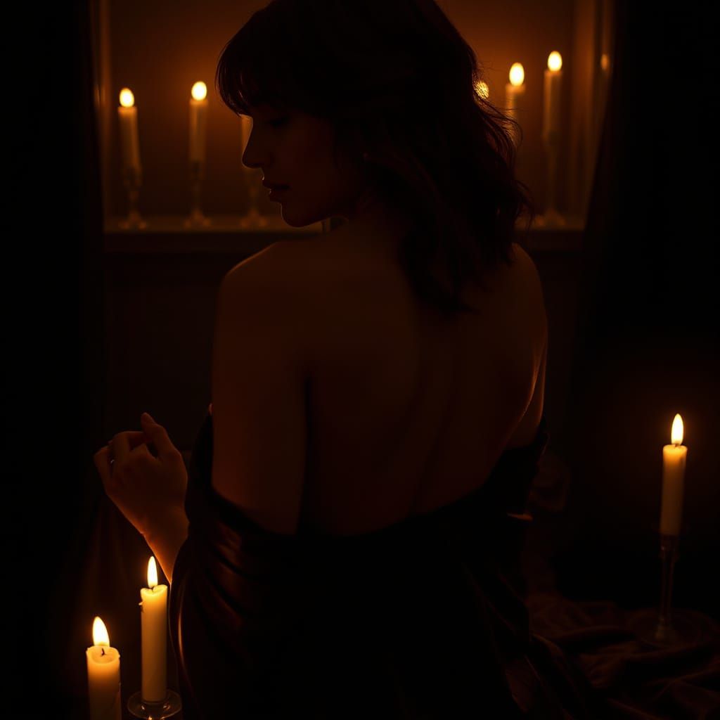 Woman in Candlelit Boudoir