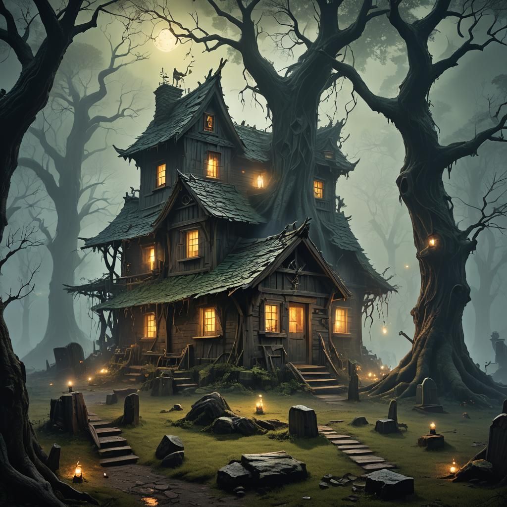 Creepy Cabin in Necromancer's Graveyard: Dark Fantasy
