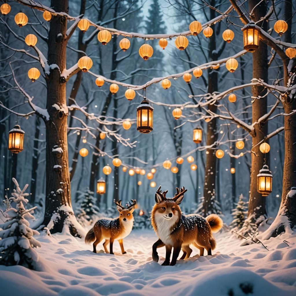 Magical Christmas Forest in the Mountains
