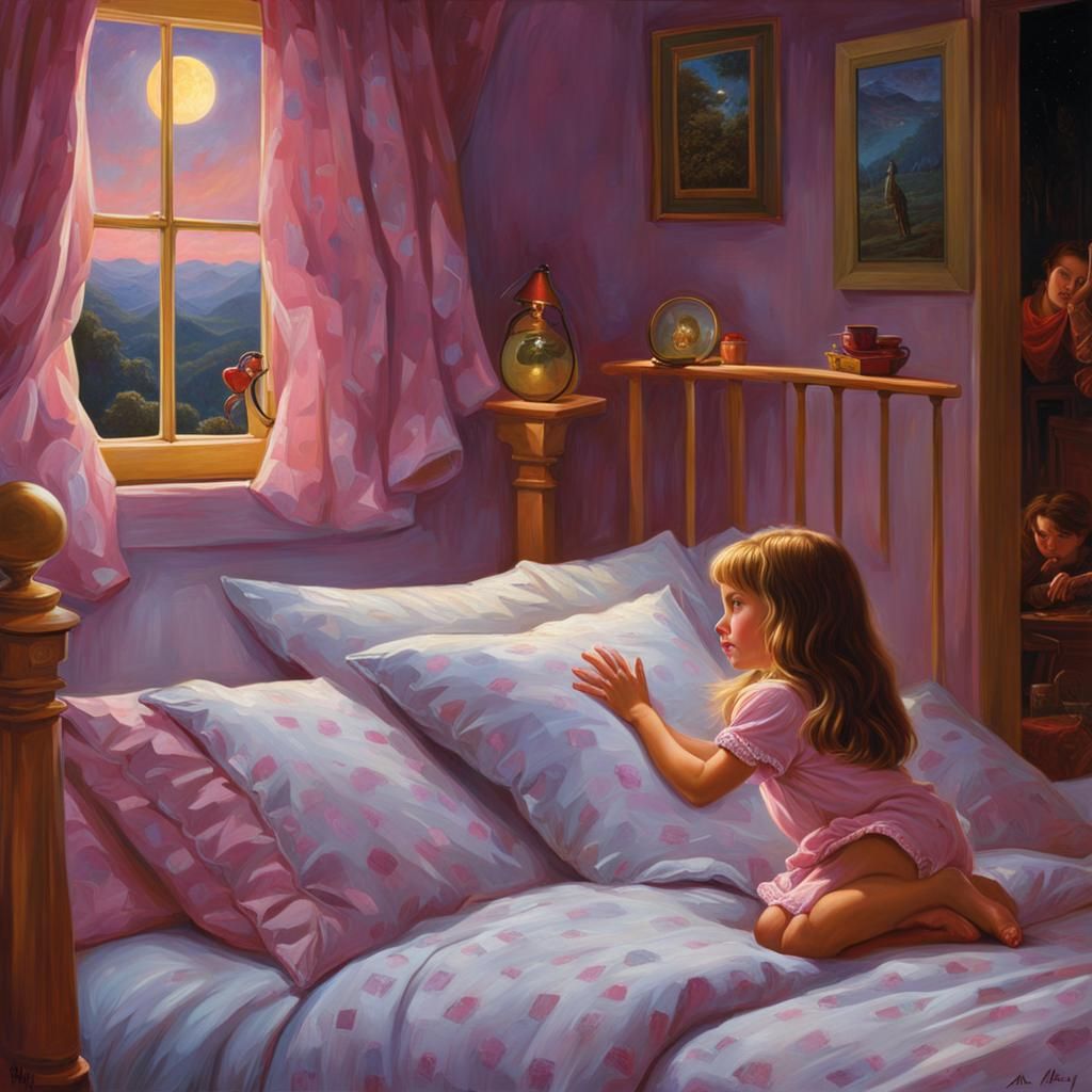 Little Girl at Sunset: Fantasy Oil Painting
