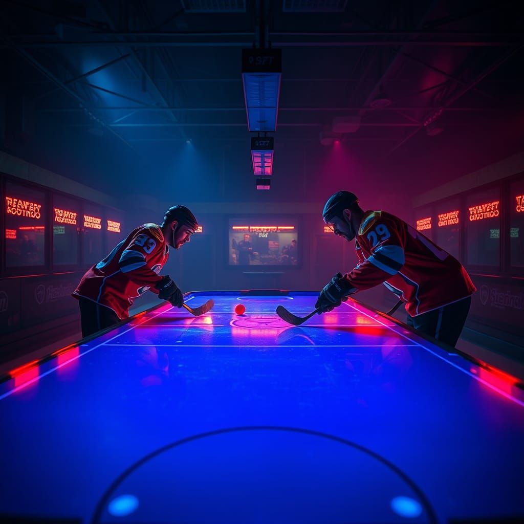 Hyperrealistic Air Hockey Arena in Sci-Fi Style