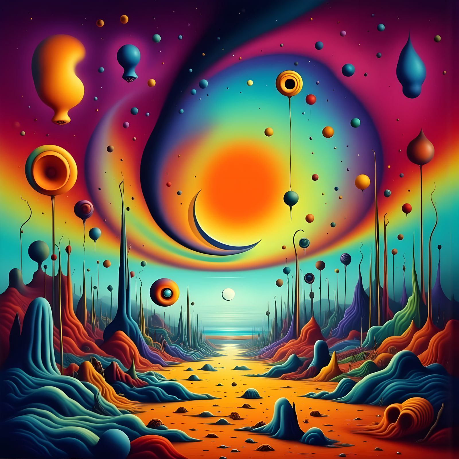 Surreal Beach Scene With Trippy Colors